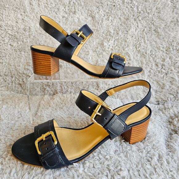 Talbots Women's Double Buckle Slingback Blocked Heeled Sandals Size 7.5M Black - Picture 1 of 5